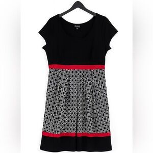 Enfocus Studio Women’s Dress Sz. 12 Black White Geometric Print with Red Stripes
